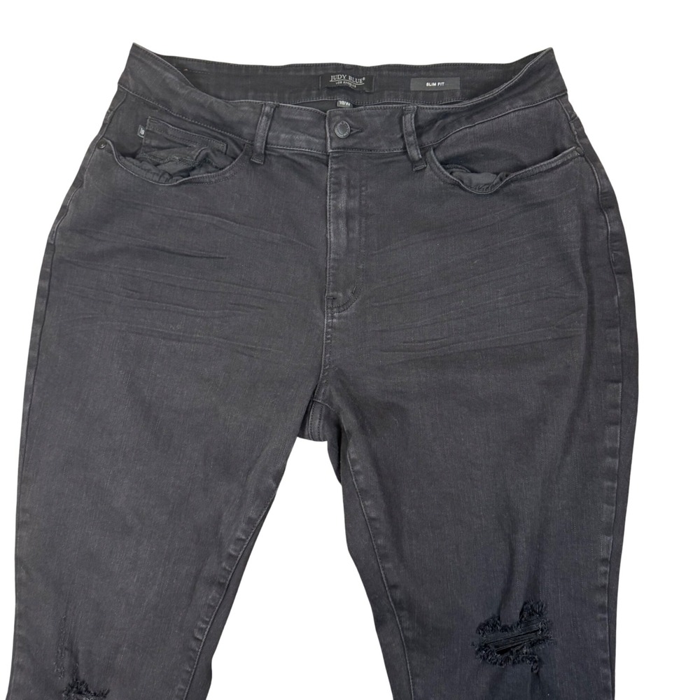 Judy Blue Women's 18W Black Distressed Frayed Hem‎ Slim Fit Jeans